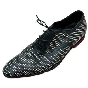 Hugo Boss Leather Black Silver Studded Lace Up Oxford Windsor Dress Shoes Sz 6.5